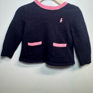 Ralph Lauren Navy Sweater with Pink Rib Trim